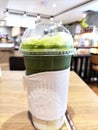 Matcha green tea, intensely sweet with fresh milk in ice. Royalty Free Stock Photo