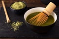 matcha green tea making process Royalty Free Stock Photo