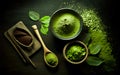 Matcha Green Tea and Organic Matcha Powder healthy drink on a black background