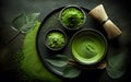 Matcha Green Tea and Organic Matcha Powder healthy drink on a black background