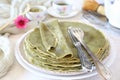 Matcha green tea pancakes blinis Royalty Free Stock Photo