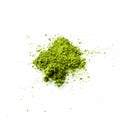 Matcha green tea powder on white background.