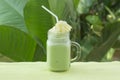 Matcha Green Tea smoothie whiped cream topping Royalty Free Stock Photo