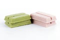 Matcha green tea and strawberry chocolate wafer Royalty Free Stock Photo