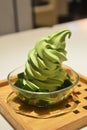 Matcha icecream soft serve in glass Royalty Free Stock Photo