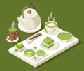 Matcha Isometric Tea Set Royalty Free Stock Photo