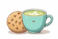 A Matcha Latte and Chocolate Chip Cookie Royalty Free Stock Photo