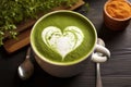 matcha latte with frothy milk heart design
