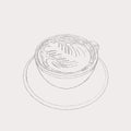 matcha latte with latte art, sketch vector.