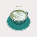 matcha latte with latte art, sketch vector. Royalty Free Stock Photo