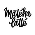 Matcha latte logo design. Hand-drawn lettering. Vector calligraphy for tea product. Japanese beverage. Green tea drink