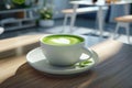 Matcha latte refreshing japanese tea drink milk foam coffee shop office lunch morning routine delicious beverage Royalty Free Stock Photo