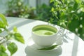 Matcha latte refreshing japanese tea drink milk foam coffee shop office lunch morning routine delicious beverage Royalty Free Stock Photo