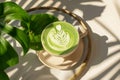 Matcha latte refreshing japanese tea drink milk foam coffee shop office lunch morning routine delicious beverage Royalty Free Stock Photo