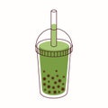 Matcha Latte with Whipped Cream and tapioca in a Clear Plastic cup with straw. Royalty Free Stock Photo