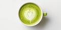 Matcha Latte In White Cup. Organic Drink With Hot Milk And Heart Shaped Latte Art. Green Japanese Tea. AI generated Royalty Free Stock Photo