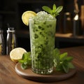 Matcha mint iced tea with lemon Royalty Free Stock Photo