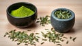 Matcha powder and loose leaf green tea Royalty Free Stock Photo