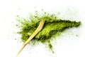 Matcha powder spread with a chashaku spoon. Royalty Free Stock Photo