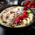 Matcha smoothie bowl with coconut and banana