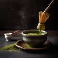 Matcha Tea with Bamboo Whisk and Spoon