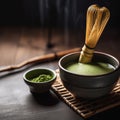 Matcha Tea with Bamboo Whisk and Spoon