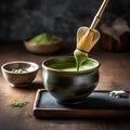 Matcha Tea with Bamboo Whisk and Spoon