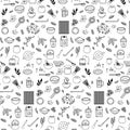 Matcha tea doodle illustration set various matcha food seamless pattern Royalty Free Stock Photo
