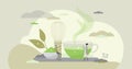 Matcha tea drink as asian culture traditional beverage tiny persons concept