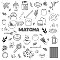 Matcha tea element doodle illustration set various matcha food variants Royalty Free Stock Photo