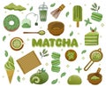 Matcha tea element illustration set various matcha food variants Royalty Free Stock Photo
