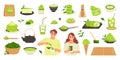 Matcha tea elements in flat design Royalty Free Stock Photo