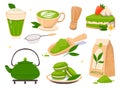 Matcha tea icons in flat design Royalty Free Stock Photo