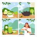 Matcha tea illustrations in flat design Royalty Free Stock Photo