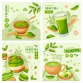Matcha tea illustrations in flat design Royalty Free Stock Photo