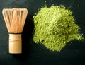 Matcha Tea- Japanese green tea on a black stone background Royalty Free Stock Photo