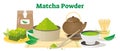 Matcha Tea Powder Conceptual Vector Illustration Collection, Japanese Tea Ceremony.