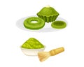 Matcha tea products set. Cookies, cupcake and matcha powder vector illustration Royalty Free Stock Photo