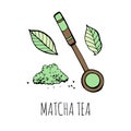 Matcha tea set. Objects isolated. Vector hand drawn illustration. Royalty Free Stock Photo