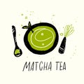 Matcha tea set. Vector doodle illustration. Japanese tea ceremony