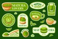 Matcha tea stickers in flat design Royalty Free Stock Photo