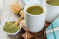 Matcha tea in white bowls Royalty Free Stock Photo