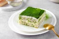 Matcha Tiramisu, Italian Tiramisu Cake with Matcha Green Tea on Concrete Background Royalty Free Stock Photo