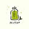 Matcha. Vector doodle illustration of matcha drink in funny jar.