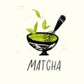 Matcha. Vector doodle illustration of matcha tea bowl