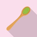 Matcha in wood spoon icon, flat style