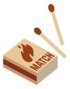 Matchbox icon. Paper box with wooden sticks. Fire danger symbol