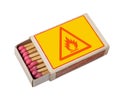 Matchbox isolated with hazard sign.