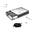 Matchbox vector drawing. Hand drawn matches box illustration. Is