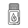 Matches box flat line icon. Cardboard with matches camping or hiking element vector stock isolated image on white background. Royalty Free Stock Photo